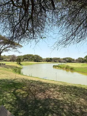 a river in a field with a tree at NgareSero Haven - Eco 3BR Home with Garden and Farm in Usa River