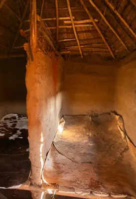 an inside view of a room with a tree at Ewang'ani Maasai Cultural Village - Overnight Experience and Tour in Sanya Chini Station