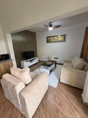 a living room with two couches and a tv at Afrika Royal Safari in Arusha