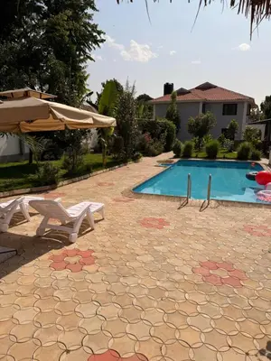 a swimming pool with a table and an umbrella at Afrika Royal Safari in Arusha