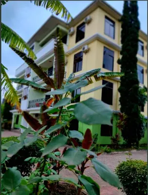a building with a palm tree in front of it at Greenhome apartment in Poli
