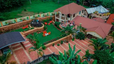 an aerial view of a house with a miniature garden at Kilimanjaro Serenity Lodge & Camp