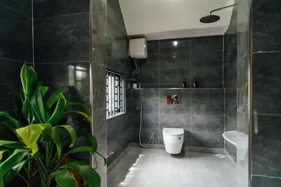 a bathroom with a toilet and a sink and a plant at Starico Residence in Nkoanrua