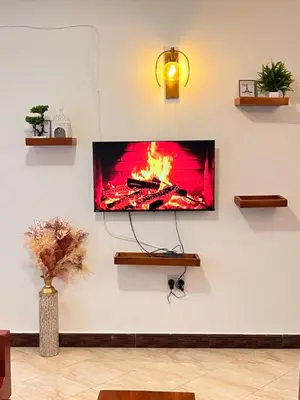 a tv on a wall with a fire on it at Lululiving Homes in Arusha