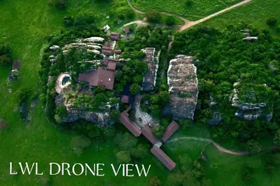 an aerial view of a castle in a field at Lobo Wildlife Lodge in Serengeti