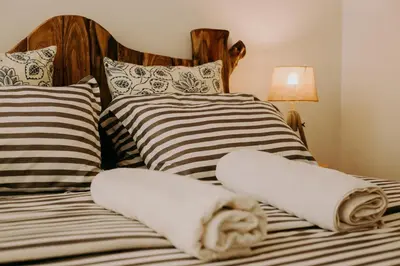 a bedroom with two beds with pillows and a lamp at Mambo Hideaway in Arusha