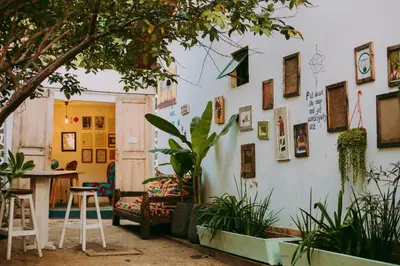 a room with plants and pictures on the wall at Mambo Hideaway in Arusha