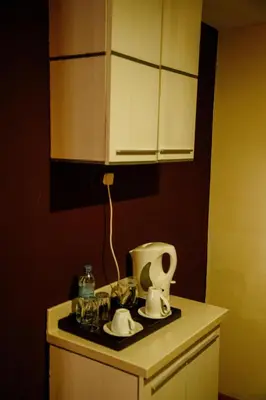 a kitchen counter with a sink and a microwave at SG Premium Resort in Arusha