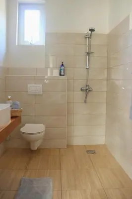 a bathroom with a toilet and a sink and a shower at Karanga River Lodge in Moshi