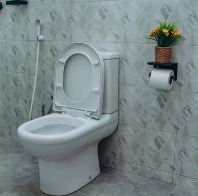 a toilet with the seat up in a bathroom at Royal Homestay in Arusha