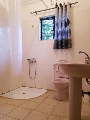 a bathroom with a sink and a toilet at The House of Black and White in Arusha