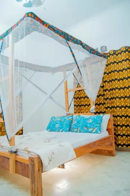 a bed with a canopy in a room at The Belle View Inn Bed & Breakfast in Moshi