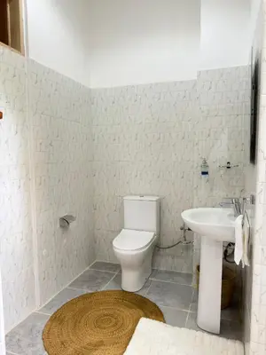 a bathroom with a toilet and a sink at Sophie Homestay in Moshi
