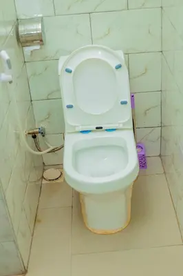 a bathroom with a toilet with the lid up at Randa Family House - Moshi in Himo