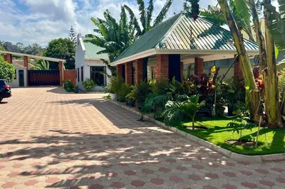 a house with a lot of plants in front of it at Medan Apartments in Arusha