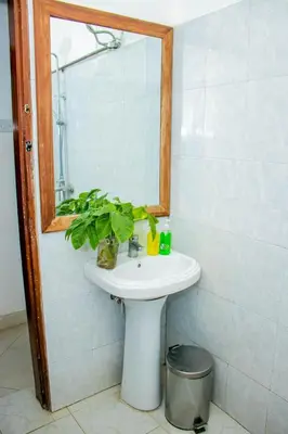 a bathroom with a sink and a mirror at Blue elephant villas in Arusha