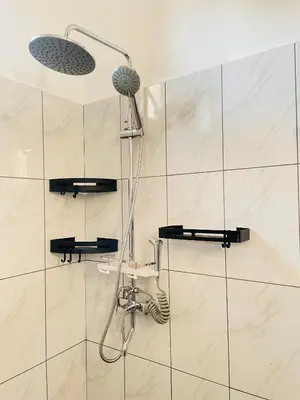 a shower with a shower head in a bathroom at Mufasa city Apartments in Arusha