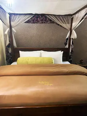 a bedroom with a bed with a canopy at Rudi House in Msaranga