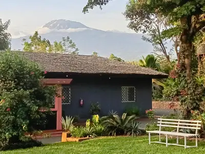 a house with a mountain in the background at Rudi House in Msaranga