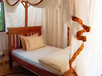 a bedroom with a bed with a canopy at Rudi House in Msaranga