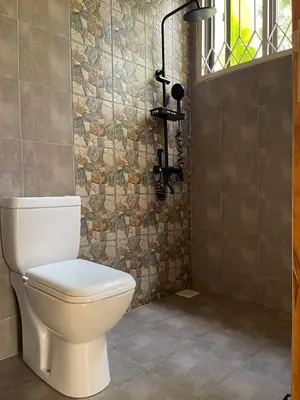 a bathroom with a toilet and a shower at Tiny house with amazing view in Arusha