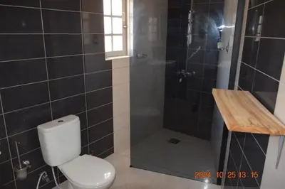 a bathroom with a toilet and a shower at Mwi Village House in Mto wa Mbu