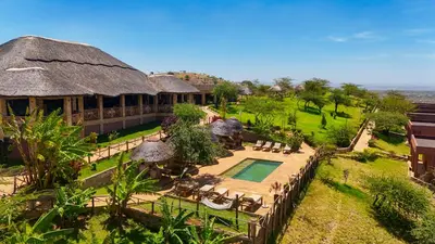 an aerial view of a resort with a swimming pool at Africa Safari Karatu in Karatu