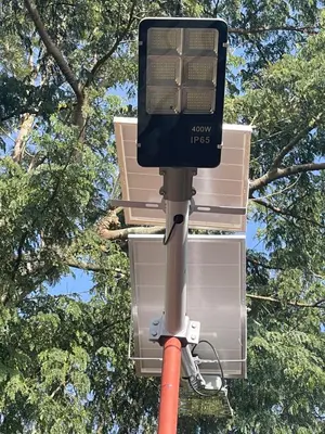 a street light on a pole in front of a tree at Joe & El Heritage Villa in Mwika