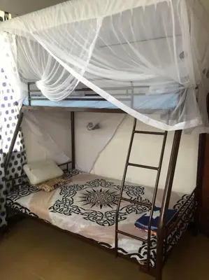a bunk bed with a ladder on top of it at The Hondo Hondo House, Mto wa Mbu, Tanzania in Mto wa Mbu